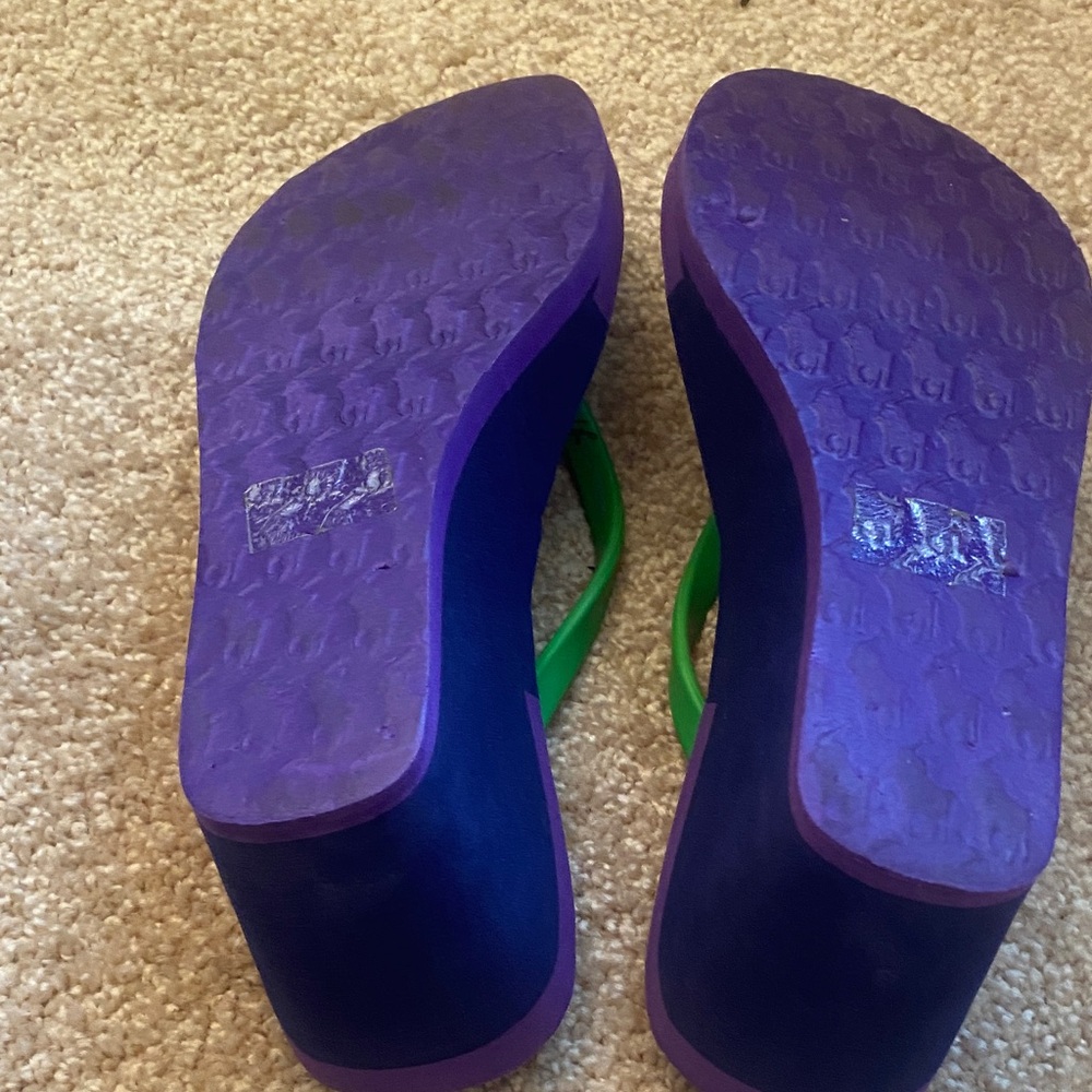 Polo by Ralph Lauren Green and Purple Wedge Sandals - Picture 4 of 5